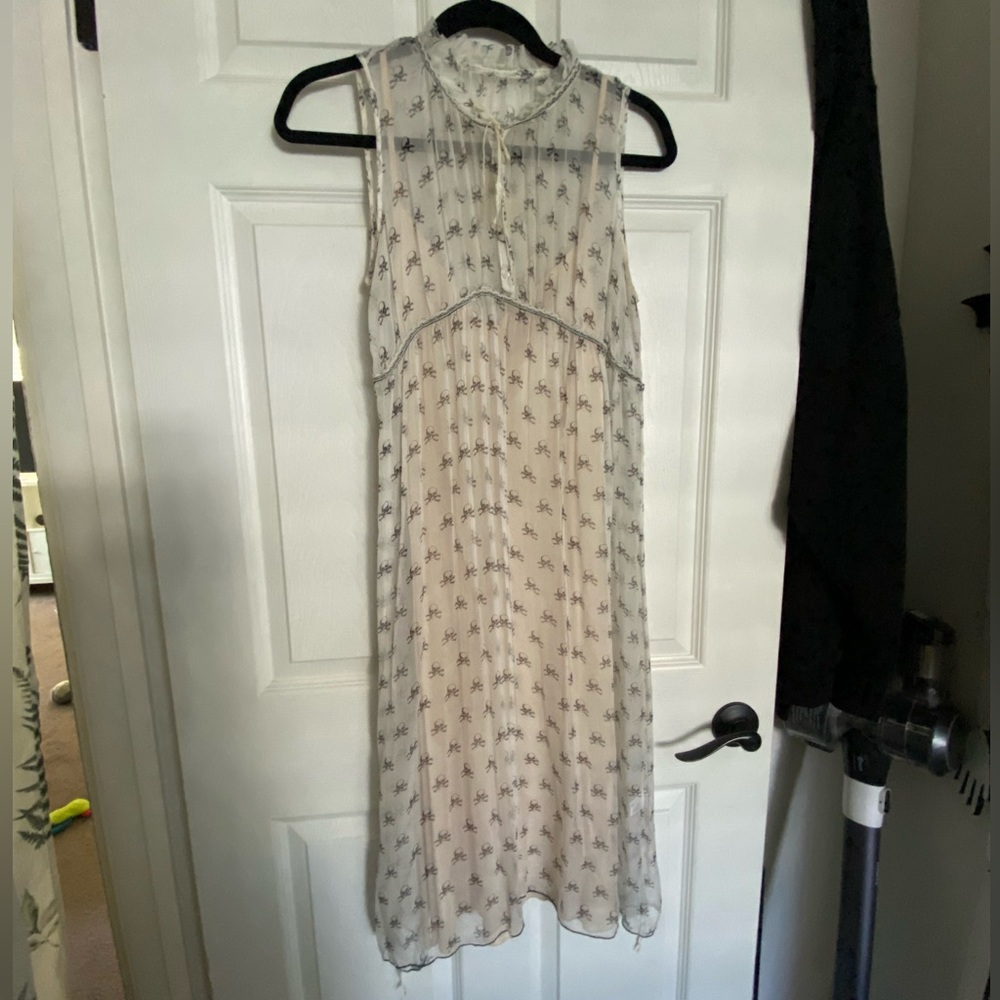Cream Sleeveless Mock Neck Midi Sundress